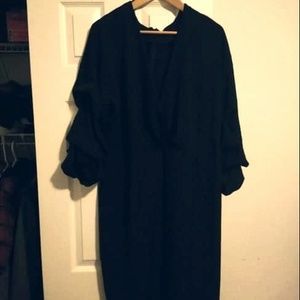 Plus Size Faux Wrap Ruched Sleeve Dress